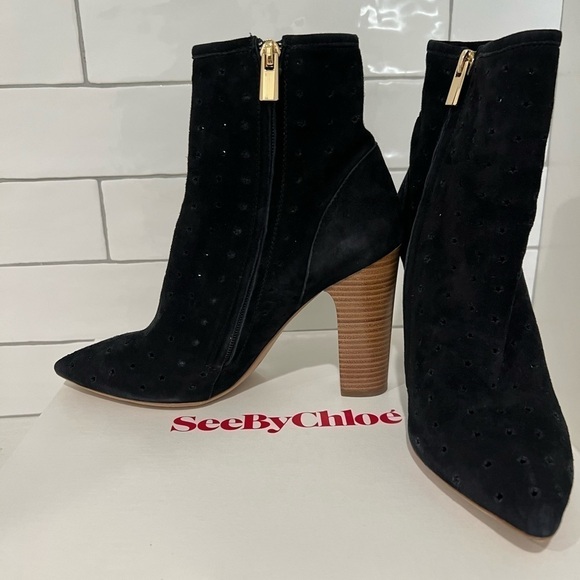 See by Chloe Suede Eyelet Sock Boot. Size 8.5. EUC!! Includes box and dust bag. - Picture 9 of 13